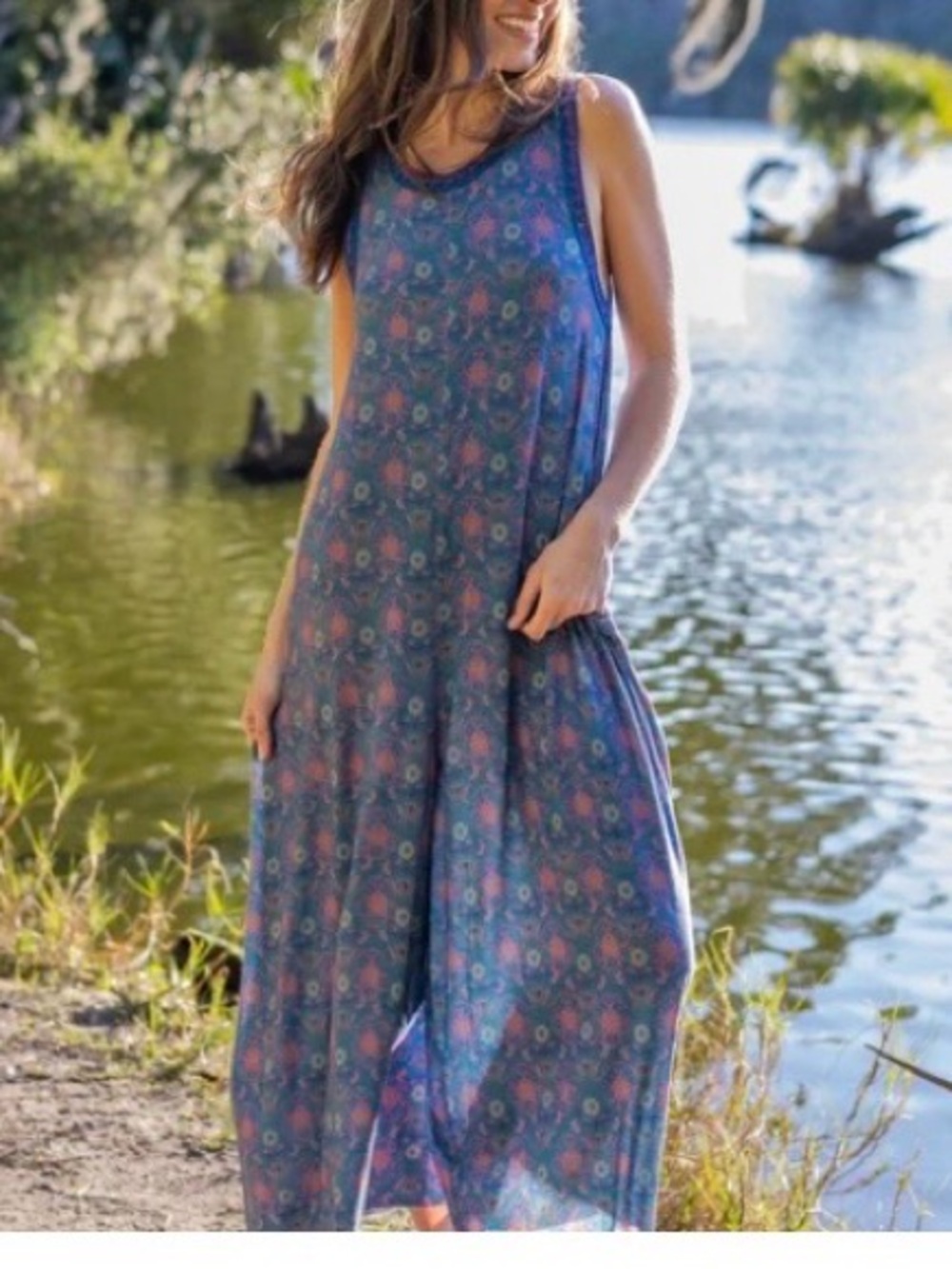 Natural Life Sleeveless Blue Floral Maxi Dress XL